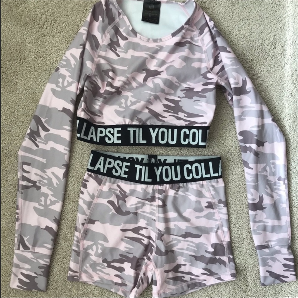 TYC til you collapse Pink Camo crop top / shorts